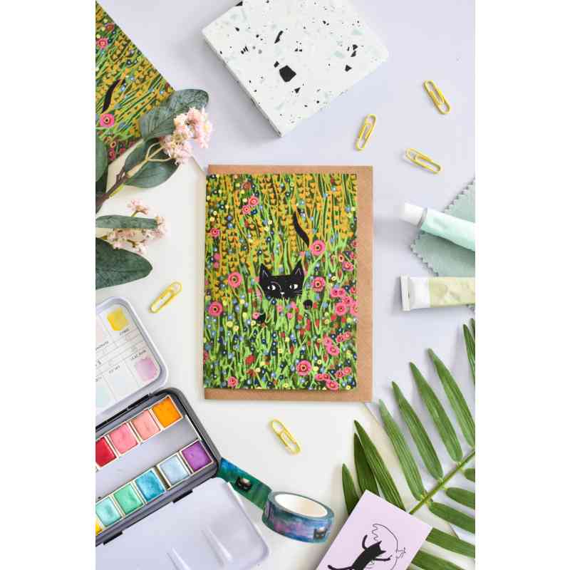 Tarjeta Gato escondido en un jardín de Klimt